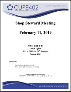 Shop Steward Meeting @ Union Office
