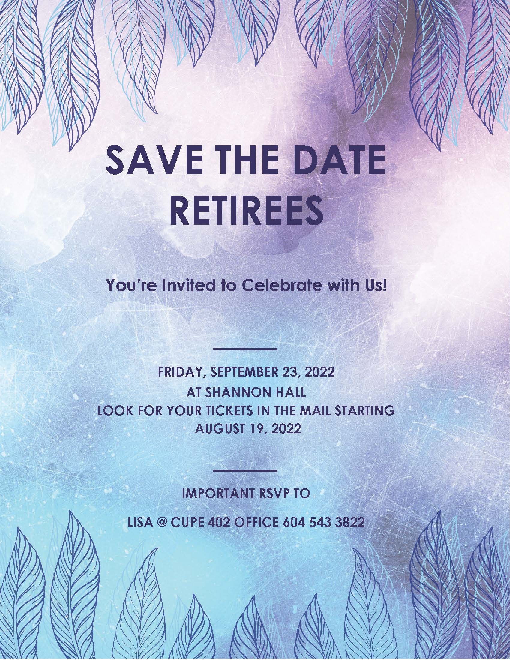 Retiree’s Luncheon – September 23, 2022 *Must RVSP* @ Shannon Hall